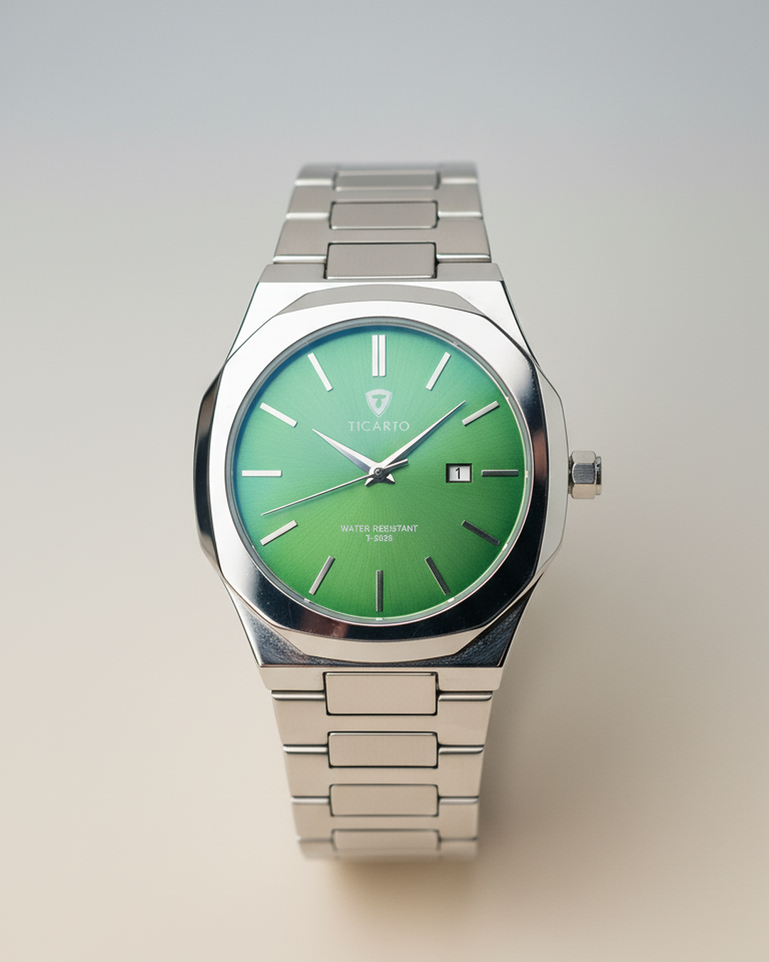 Ticarto Luxury Silver Bracelet Watch – Green Sunray Dial