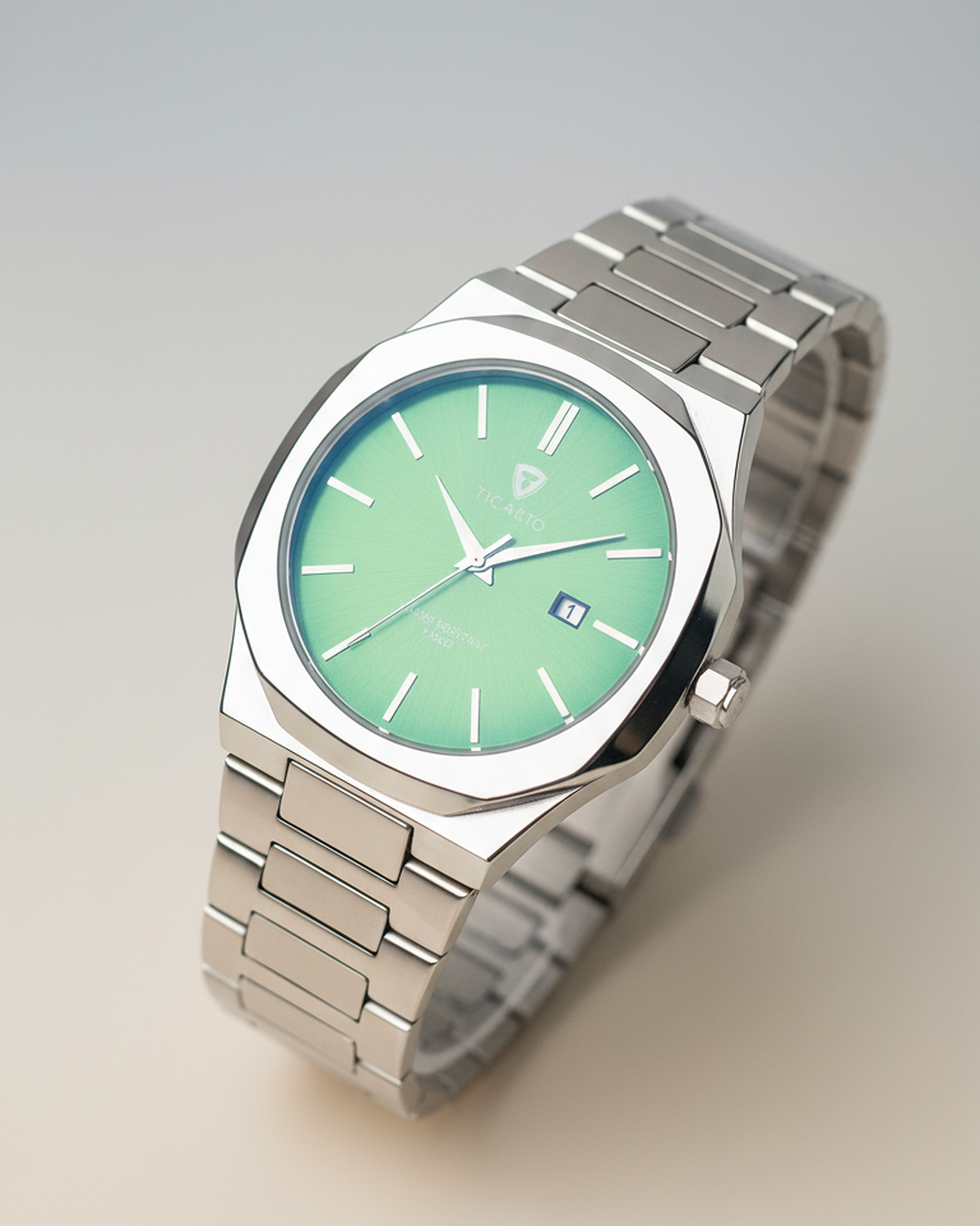 Ticarto Luxury Silver Bracelet Watch – Green Sunray Dial