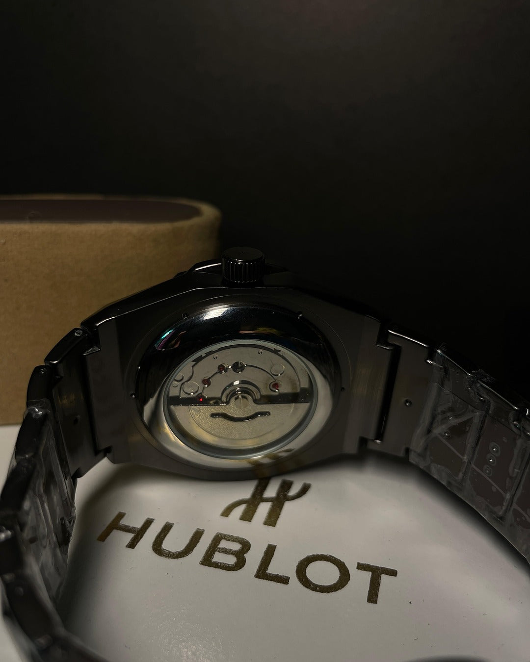 Charcoal Hublot-Style Automatic Skeleton Watch – Luxury Edition
